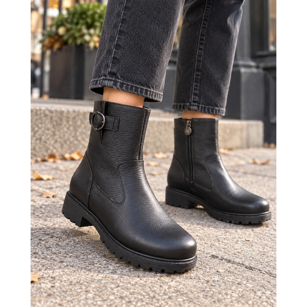 NWOB Alegria Shera SHE-8105 Coal Black Leather Buckle Lug Sole Ankle 9 Boots 39